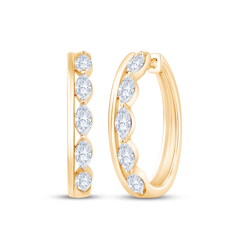 Main Image 1 of KAY Lab-Grown Diamonds Marquise-Cut Hoop Earrings 1 ct tw 10K Yellow Gold