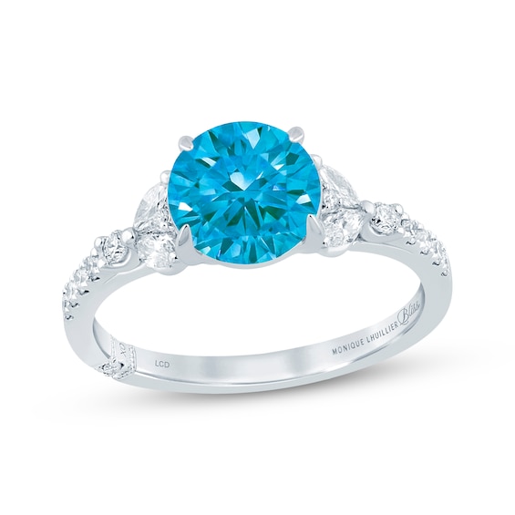 Monique Lhuillier Bliss Round-Cut Blue Lab-Grown Diamond & White Engagement Ring 2-1/3 ct tw 18K Gold