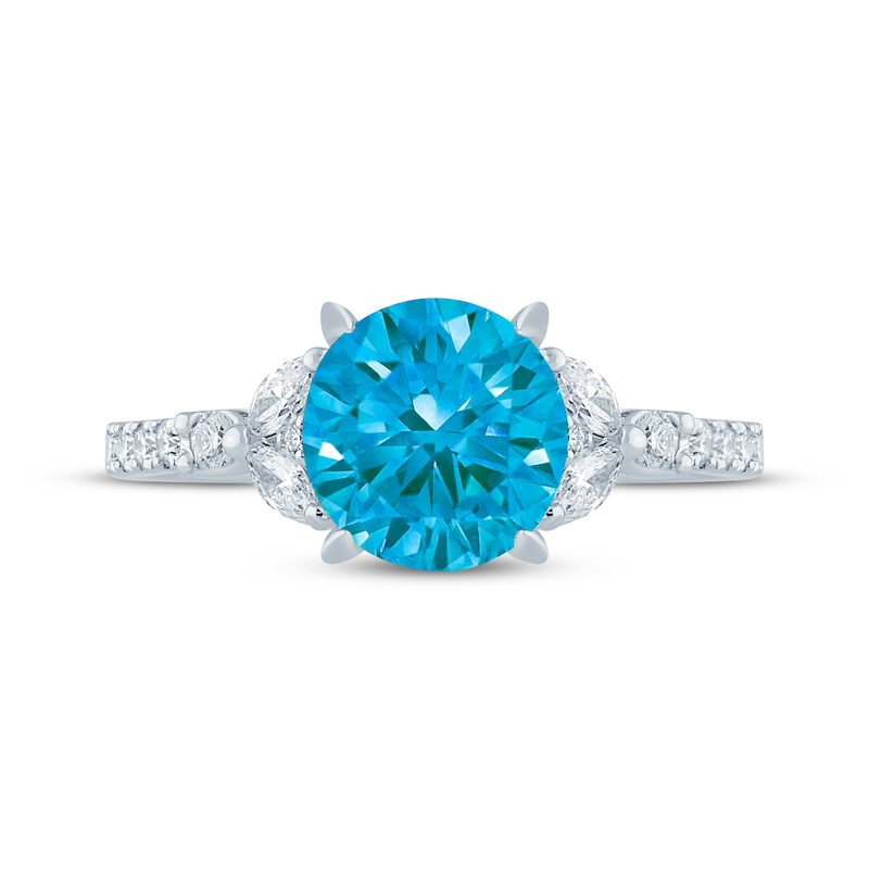 Main Image 4 of Monique Lhuillier Bliss Round-Cut Blue Lab-Grown Diamond & White Lab-Grown Diamond Engagement Ring 2-1/3 ct tw 18K White Gold