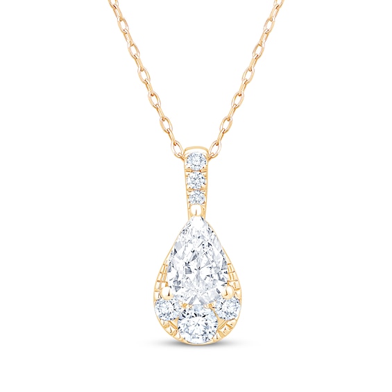 KAY Lab-Grown Diamonds Pear-Shaped Multi-Stone Teardrop Pendant Necklace 1 ct tw 10K Yellow Gold 18"