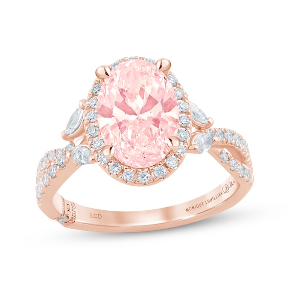 Monique Lhuillier Bliss Oval-Cut Pink Lab-Grown Diamond & White Lab-Grown Diamond Engagement Ring 2-1/2 ct tw 18K Rose Gold
