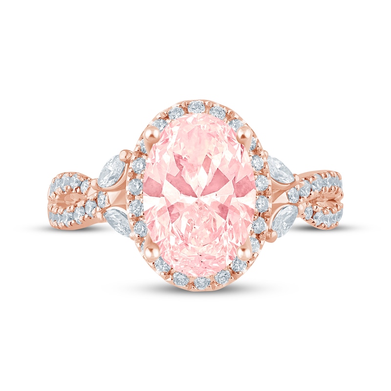 Main Image 4 of Monique Lhuillier Bliss Oval-Cut Pink Lab-Grown Diamond & White Lab-Grown Diamond Engagement Ring 2-1/2 ct tw 18K Rose Gold