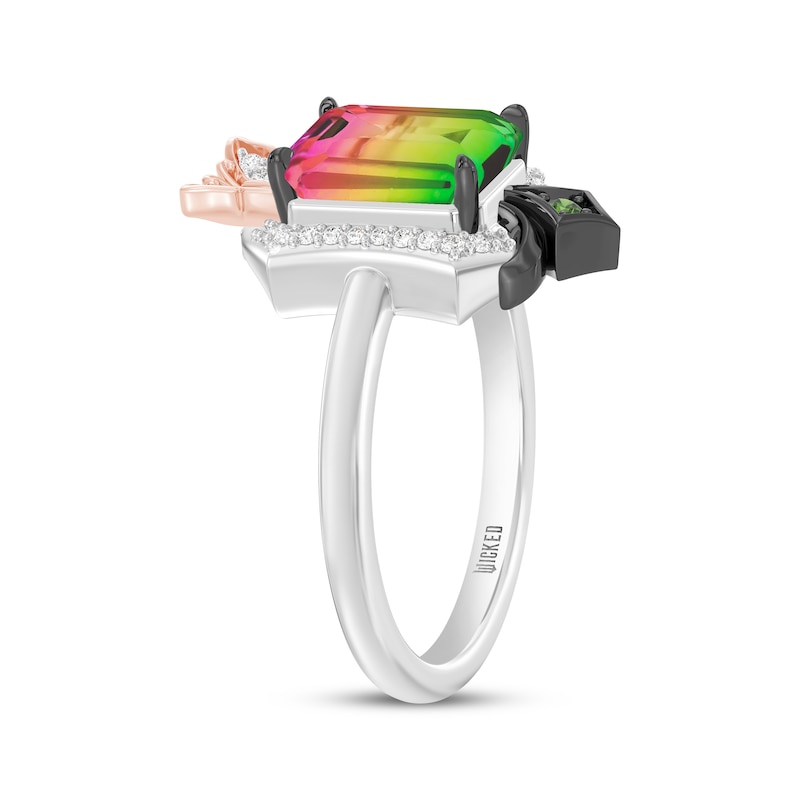 Main Image 2 of Wicked Octagon-Cut Watermelon Quartz, Green Tourmaline & Lab-Grown Diamond Ring 1/8 ct tw Sterling Silver & 18K Rose Gold Vermeil Plating