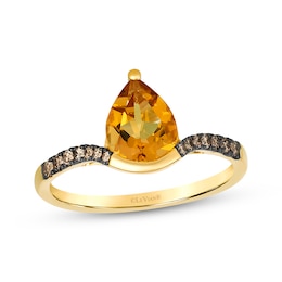 Le Vian Pear-Shaped Citrine Ring 1/6 ct tw Diamonds 14K Honey Gold