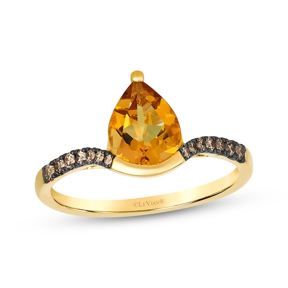 Le Vian Pear-Shaped Citrine Ring 1/6 ct tw Diamonds 14K Honey Gold