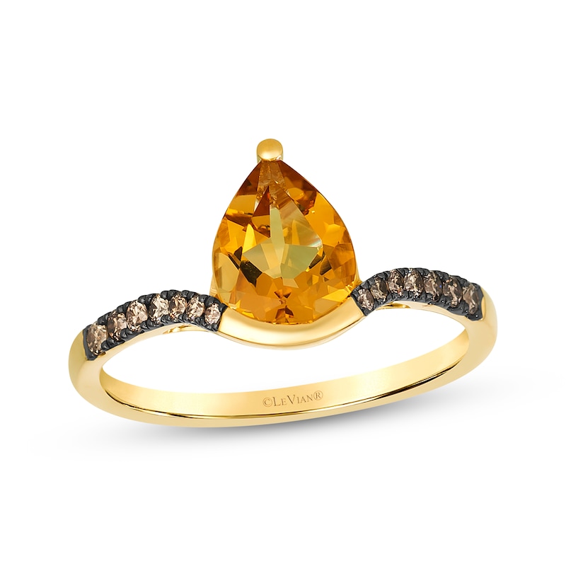 Main Image 1 of Le Vian Pear-Shaped Citrine Ring 1/6 ct tw Diamonds 14K Honey Gold