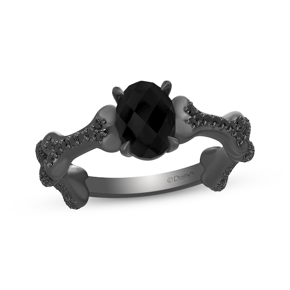 Disney Treasures The Nightmare Before Christmas Oval-Cut Black Onyx & Diamond Bone Ring 1/8 ct tw Black Rhodium-Plated Sterling Silver