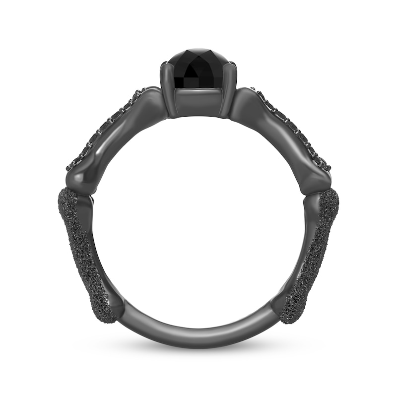 Main Image 3 of Disney Treasures The Nightmare Before Christmas Oval-Cut Black Onyx & Diamond Bone Ring 1/8 ct tw Black Rhodium-Plated Sterling Silver