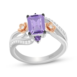 Wicked: For Good Octagon-Cut Amethyst & Lab-Grown Diamond Flower Ring 1/10 ct tw Sterling Silver & 10K Rose Gold