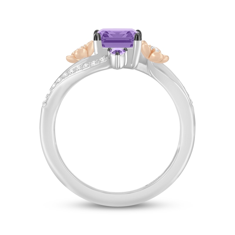 Main Image 3 of Wicked: For Good Octagon-Cut Amethyst & Lab-Grown Diamond Flower Ring 1/10 ct tw Sterling Silver & 10K Rose Gold