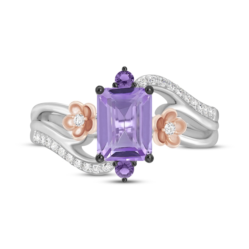 Main Image 4 of Wicked: For Good Octagon-Cut Amethyst & Lab-Grown Diamond Flower Ring 1/10 ct tw Sterling Silver & 10K Rose Gold