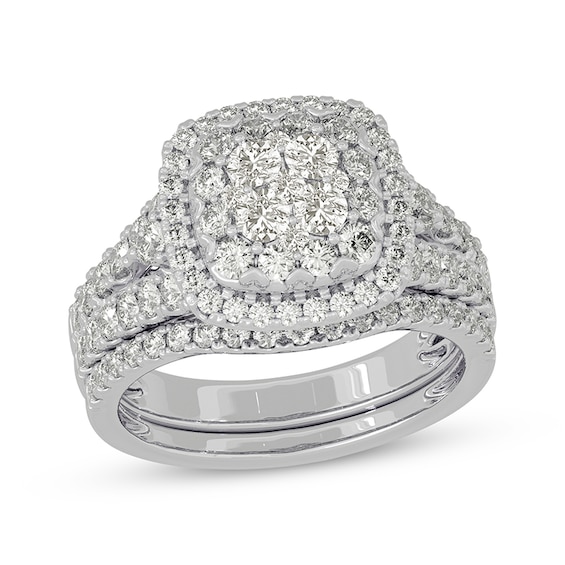 Now + Forever Round-Cut Multi-Diamond Center Cushion-Shaped Bridal Set 1-1/2 ct tw 10K White Gold