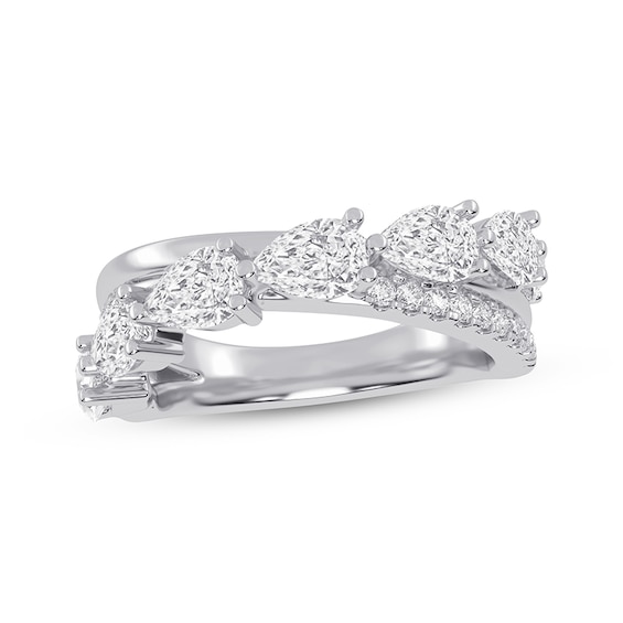Now + Forever Lab-Grown Diamonds Pear-Shaped Crossover Anniversary Ring 1-1/4 ct tw 14K White Gold