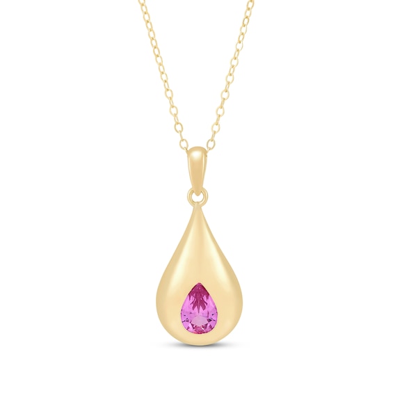 STUDIO BY KAY Pear-Shaped Pink Lab-Created Sapphire Bezel-Set Teardrop Necklace 24K Yellow Gold Vermeil Sterling Silver 18"