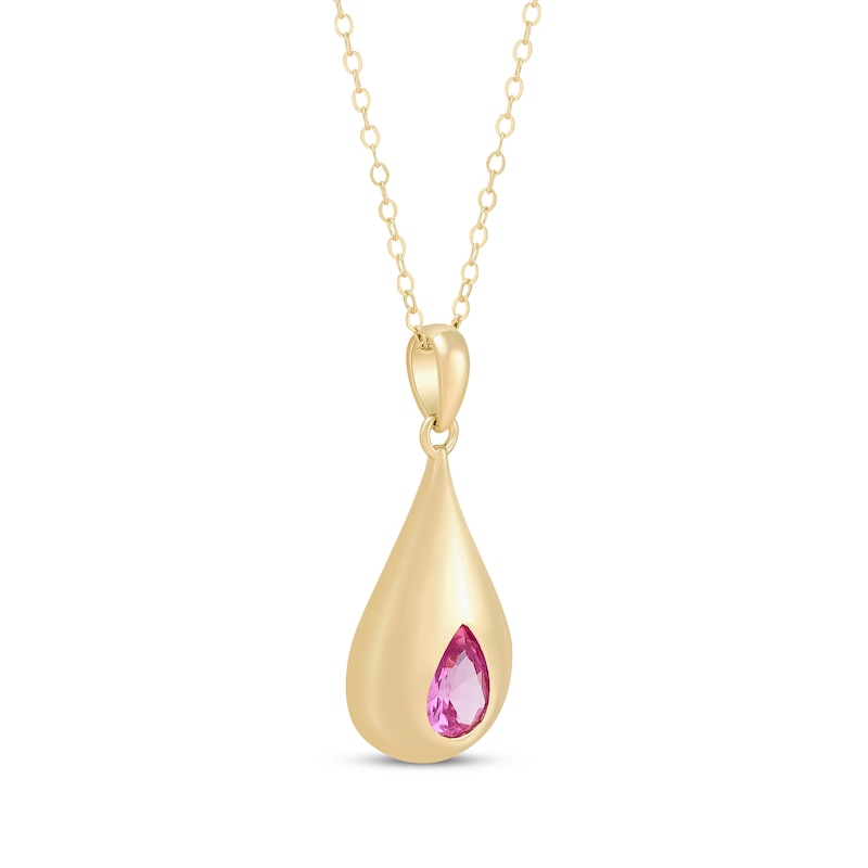 Main Image 2 of STUDIO BY KAY Pear-Shaped Pink Lab-Created Sapphire Bezel-Set Teardrop Necklace 24K Yellow Gold Vermeil Sterling Silver 18"