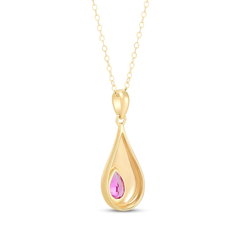 Main Image 3 of STUDIO BY KAY Pear-Shaped Pink Lab-Created Sapphire Bezel-Set Teardrop Necklace 24K Yellow Gold Vermeil Sterling Silver 18"