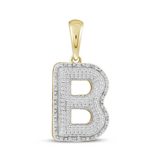 Diamond Puff Letter B Initial Charm 1/3 ct tw 10K Yellow Gold