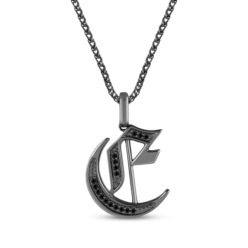 Main Image 1 of Ink & Ice Men's Black Diamond Initial "E" Necklace 1/8 ct tw Black Rhodium-Plated Sterling Silver 22"