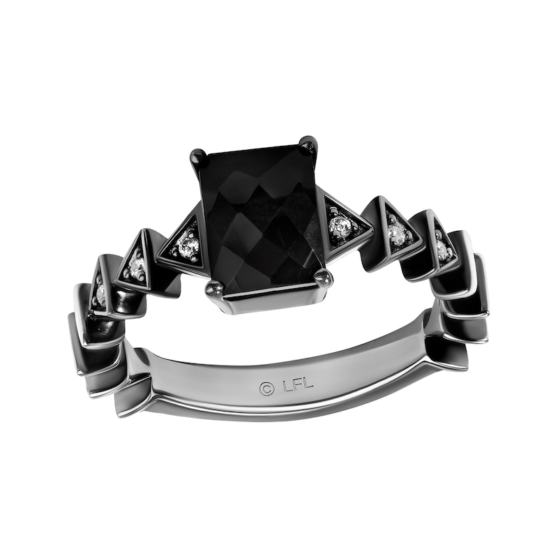 Main Image 1 of Star Wars Octagon-Cut Black Onyx & Diamond Ring 1/20 ct tw Black Rhodium-Plated Sterling Silver