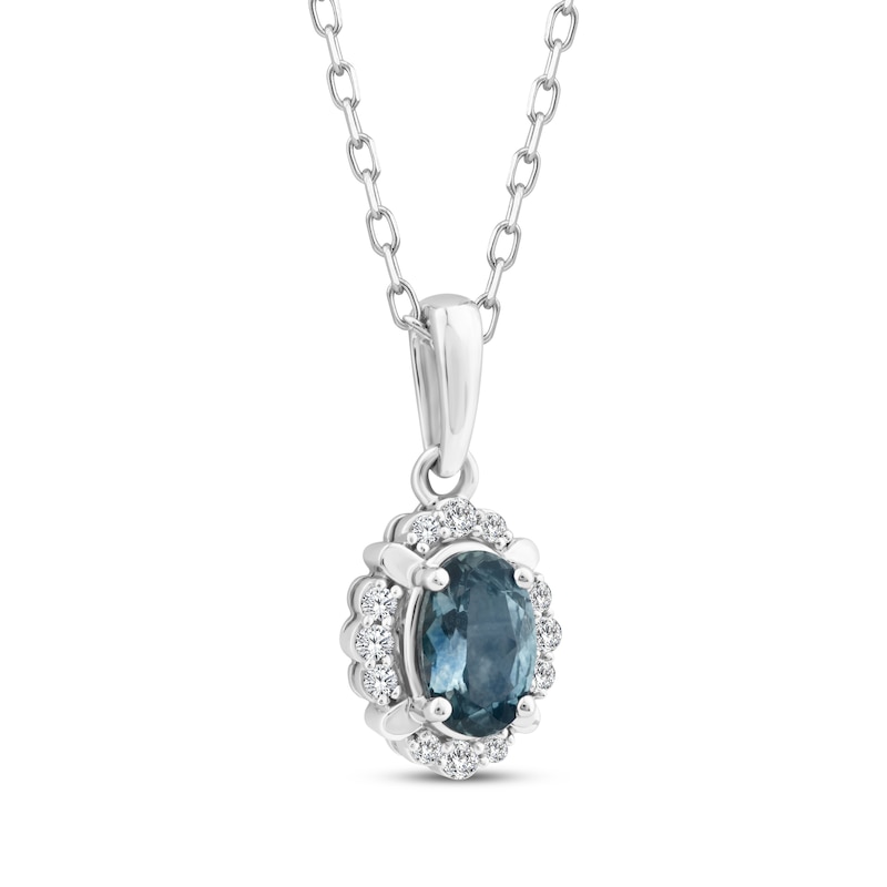 Main Image 2 of American Blue Sapphire & Diamond Halo Necklace 1/15 ct tw Sterling Silver 18"