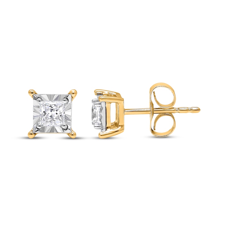 Main Image 1 of Radiant Reflections Princess-Cut Diamond Solitaire Earrings 1/2 ct tw 10K Yellow Gold (J/I3)