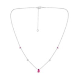 Oval-Cut Pink & White Lab-Created Sapphire Station Necklace Sterling Silver 18"