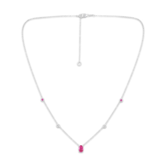 Oval-Cut Pink & White Lab-Created Sapphire Station Necklace Sterling Silver 18"