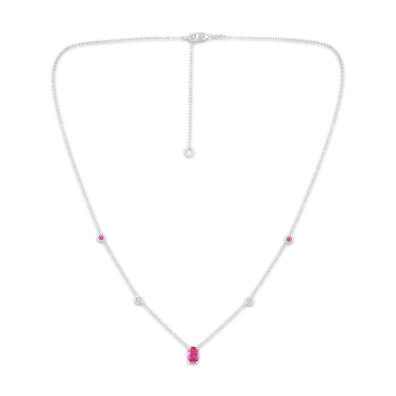 Main Image 1 of Oval-Cut Pink & White Lab-Created Sapphire Station Necklace Sterling Silver 18"