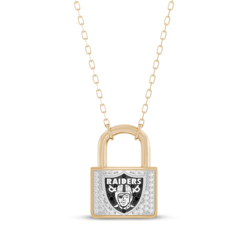 Main Image 1 of True Fans Las Vegas Raiders 1/10ct tw Diamond Lock Necklace 24K Yellow Gold Vermeil Sterling Silver