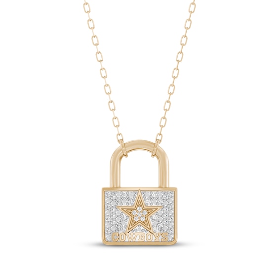 True Fans Dallas Cowboys 1/10ct tw Diamond Lock Necklace 24K Yellow Gold Vermeil Sterling Silver