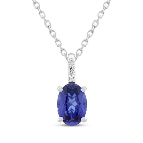 Oval-Cut Blue & White Lab-Created Sapphire Necklace Sterling Silver 18"