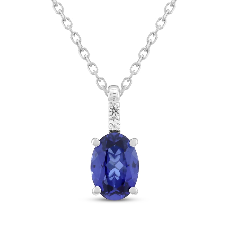 Main Image 1 of Oval-Cut Blue & White Lab-Created Sapphire Necklace Sterling Silver 18"