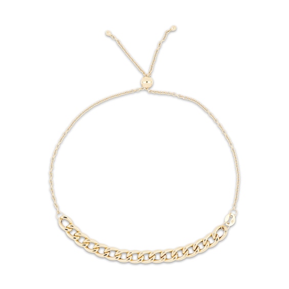 Curb Chain Bolo Bracelet Hollow 10K Yellow Gold 9.25"