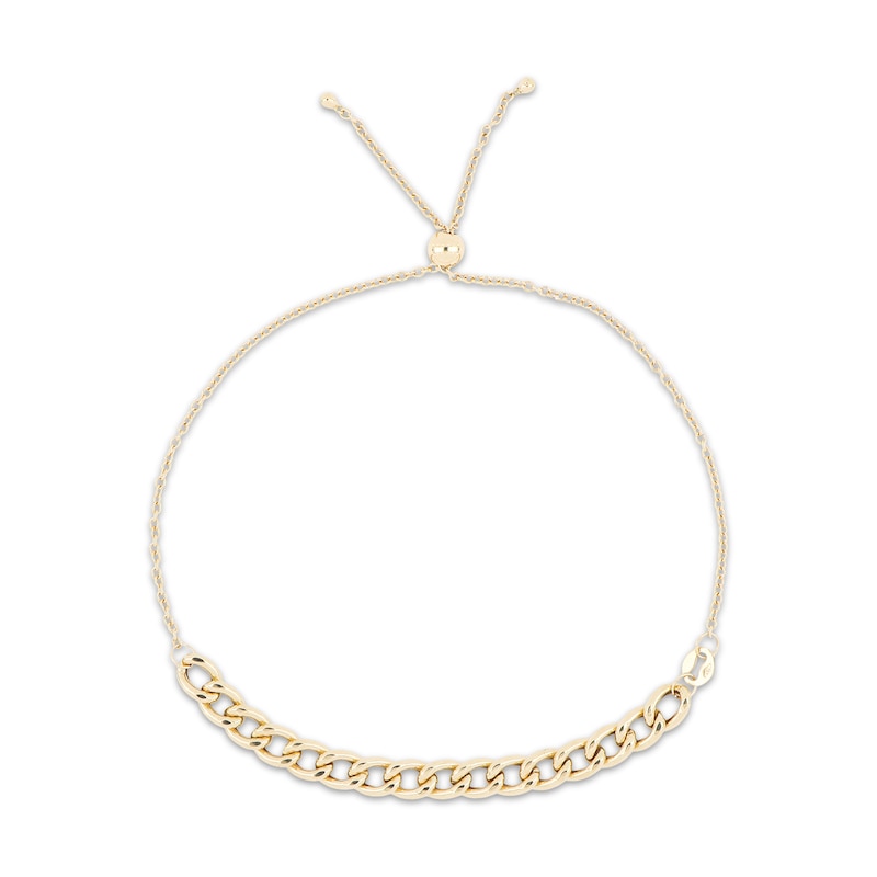 Main Image 1 of Curb Chain Bolo Bracelet Hollow 10K Yellow Gold 9.25"