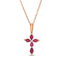Le Vian Pear-Shaped Ruby & Diamond Accent Cross Necklace 14K Strawberry Gold 19"