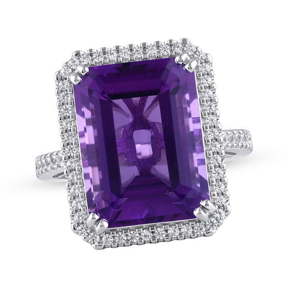 Octagon-Cut Amethyst & White Lab-Created Sapphire Statement Ring Sterling Silver