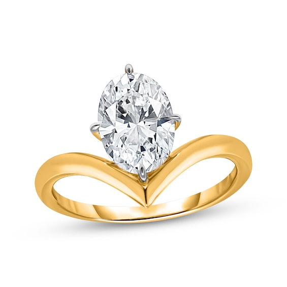 Now + Forever Lab-Grown Diamonds Certified Oval-Cut Chevron Solitaire Engagement Ring 2 ct tw 14K Yellow Gold (F/VS2)