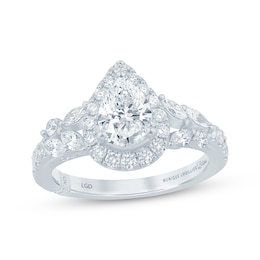 Monique Lhuillier Bliss Certified Pear-Shaped Lab-Grown Diamond Halo Engagement Ring 1-7/8 ct tw 18K White Gold
