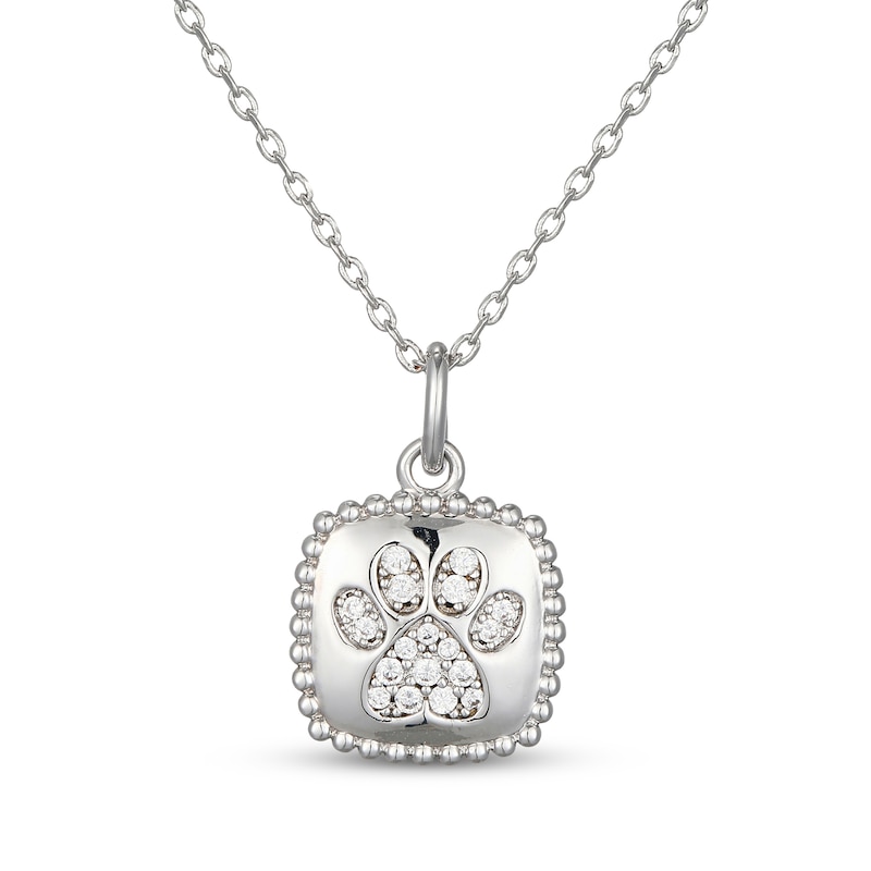 Main Image 1 of White Lab-Created Sapphire Paw Print Necklace Sterling Silver 18"