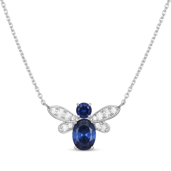 Oval & Round-Cut Blue Lab-Created Sapphire & White Lab-Created Sapphire Honeybee Necklace Sterling Silver 18"