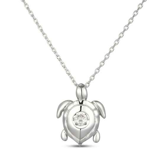 Unstoppable Love Round-Cut White Lab-Created Sapphire Turtle Necklace Sterling Silver 18"