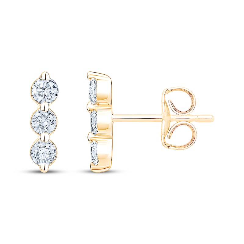 Main Image 1 of KAY Lab-Grown Diamonds Three-Stone Stud Earrings 1/3 ct tw 10K Yellow Gold