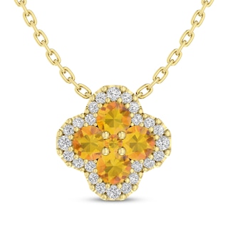 Natural Citrine & White Lab-Created Sapphire Clover Necklace 14K Yellow Gold-Plated Sterling Silver 18"