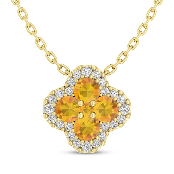 Natural Citrine & White Lab-Created Sapphire Clover Necklace 14K Yellow Gold-Plated Sterling Silver 18"