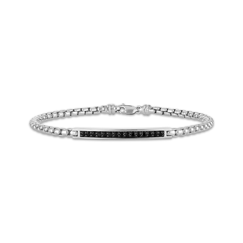 Main Image 1 of Men's Black Diamond Bar Bracelet 1/2 ct tw Sterling Silver 8.5"