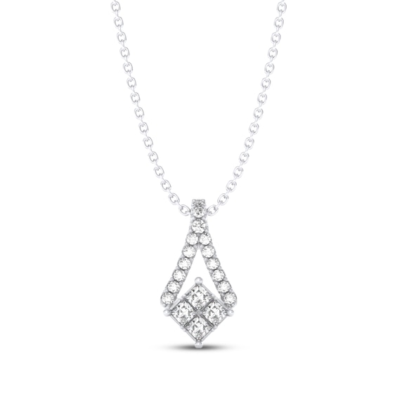 THE LEO Diamond Princess-Cut Quad Drop Necklace 1/2 ct tw 14K White Gold 19"