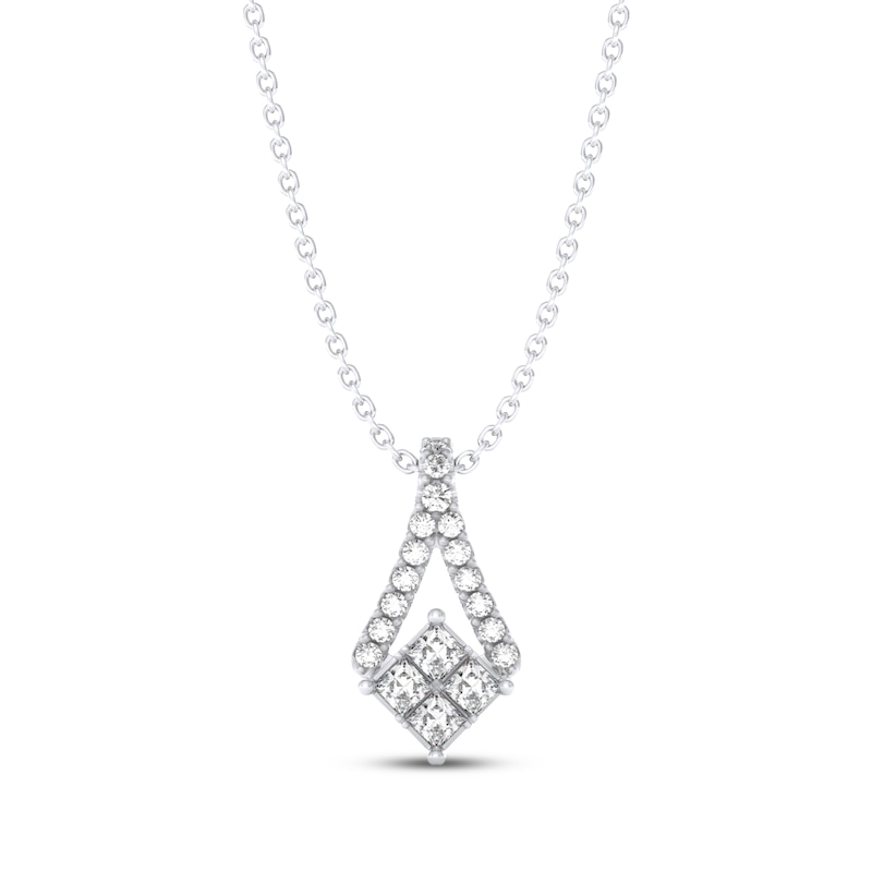 Main Image 1 of THE LEO Diamond Princess-Cut Quad Drop Necklace 1/2 ct tw 14K White Gold 19"