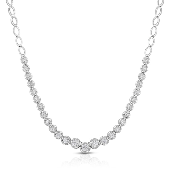 Multi-Diamond Link Necklace 1 ct tw 10K White Gold 18"
