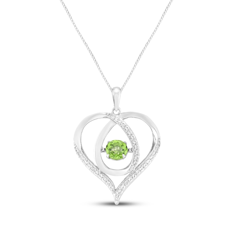 Main Image 1 of Natural Peridot & White Lab-Created Sapphire Looped Heart Necklace Sterling Silver 18"