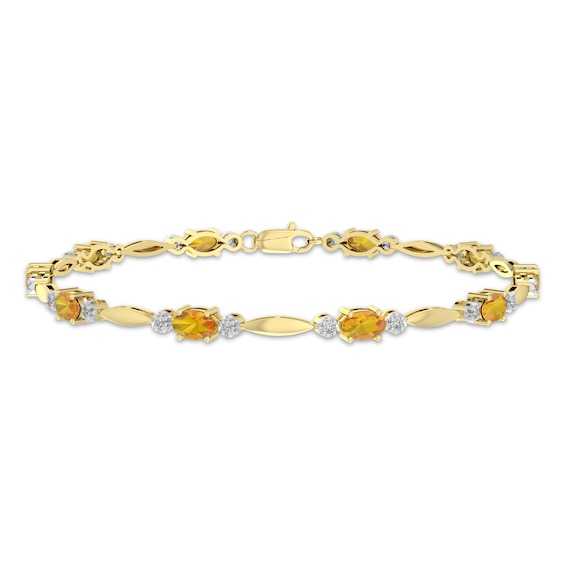 KAY Lab-Grown Diamonds Oval-Cut Natural Citrine Station Bracelet 1/4 ct tw 10K Yellow Gold 7.25"